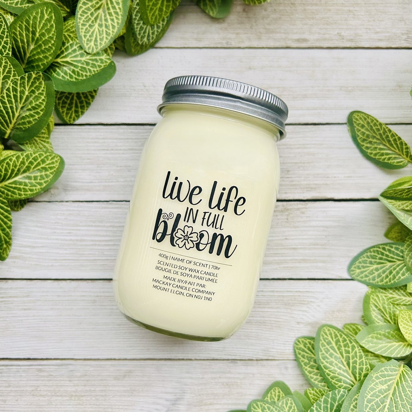 'live life IN FULL bloom' Saying Candle (Mason Jar)