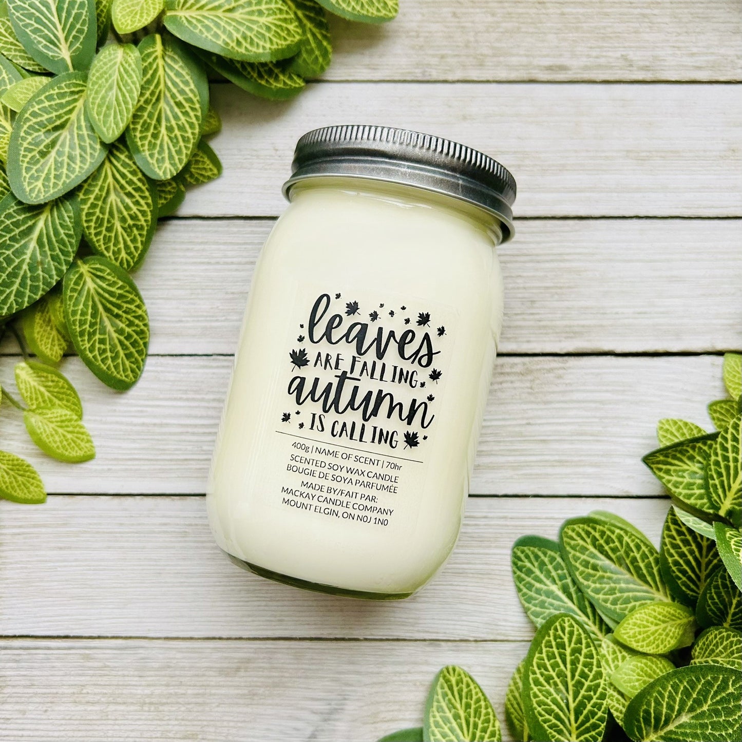 'Leaves Are Falling, Autumn Is Calling' Saying Candle (Mason Jar)