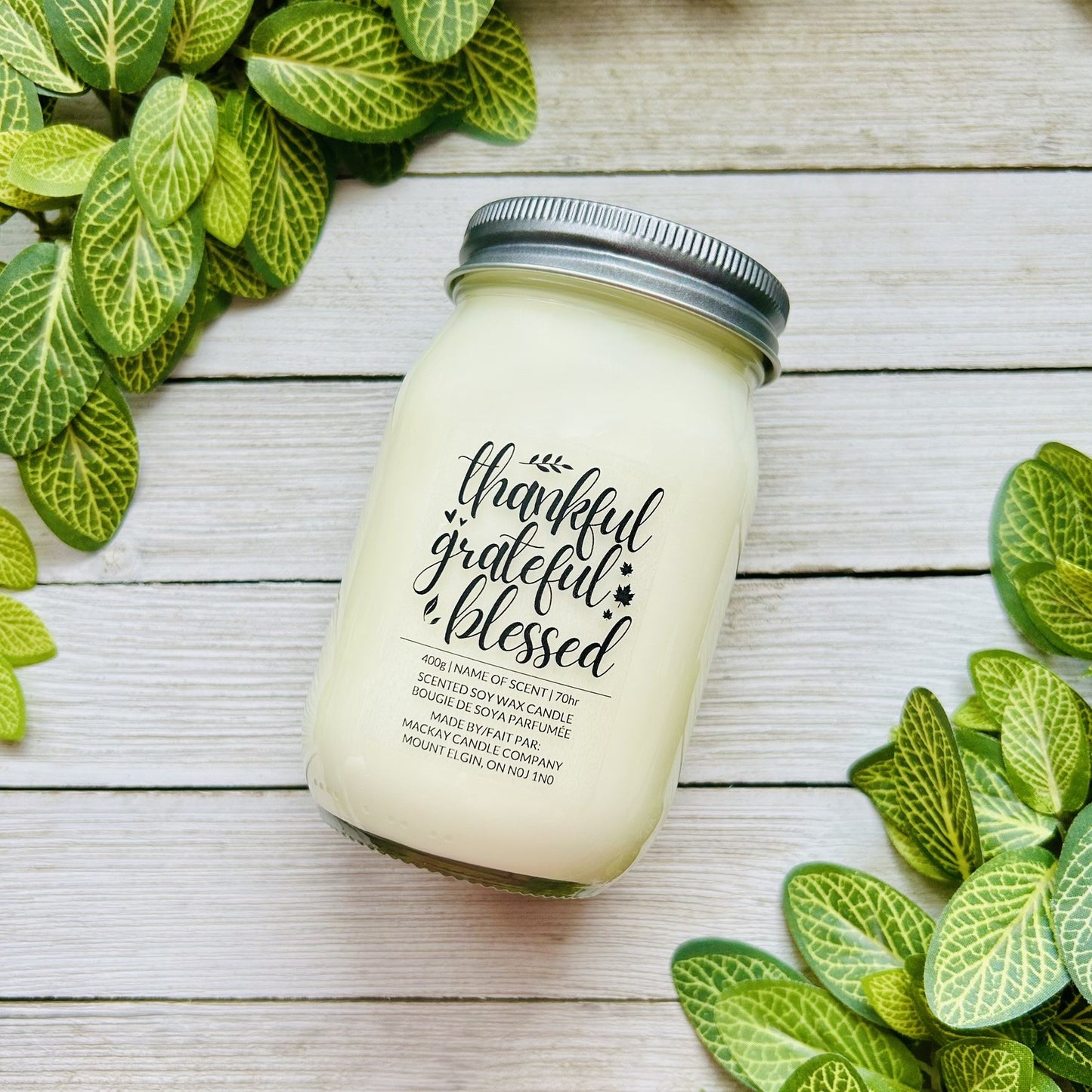 'Thankful Grateful Blessed' Saying Candle (Mason Jar)