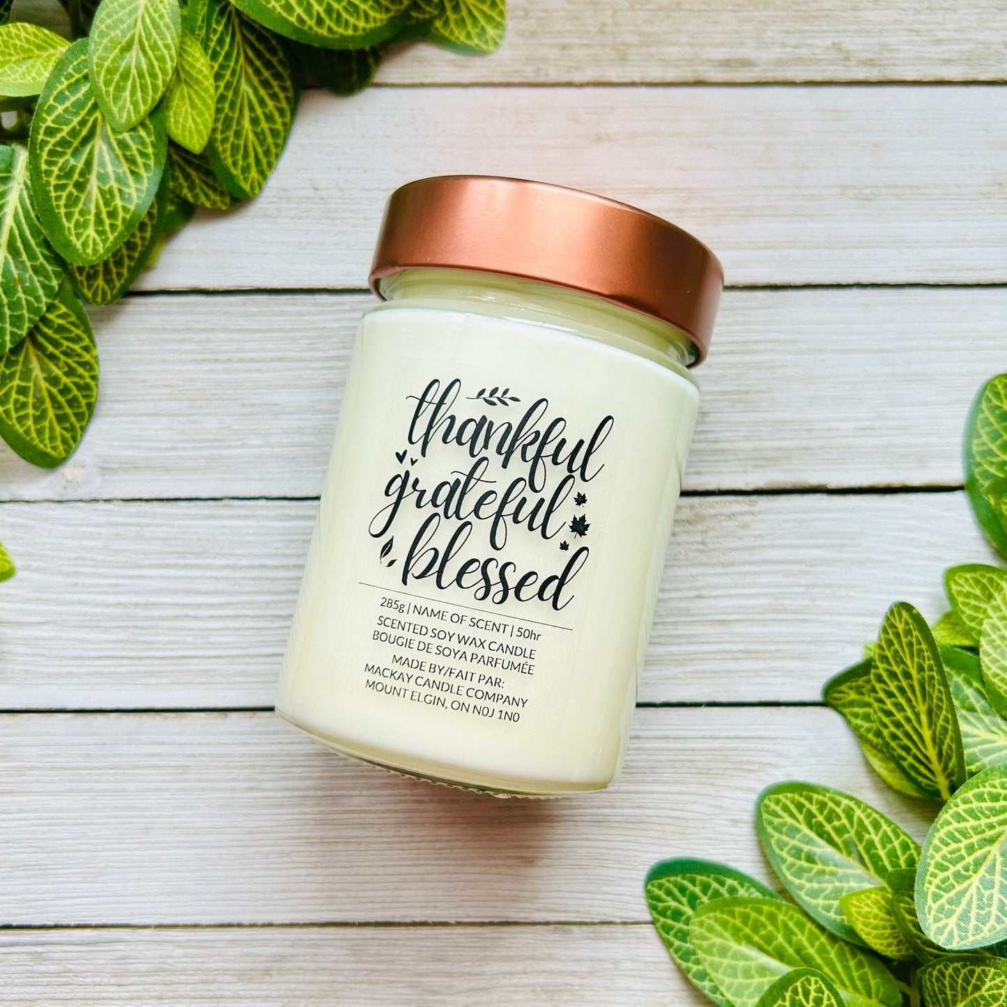 'Thankful Grateful Blessed' Saying Candle (Library Jar)