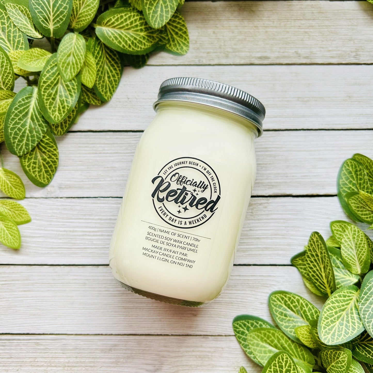 'Officially Retired' Saying Candle (Mason Jar)