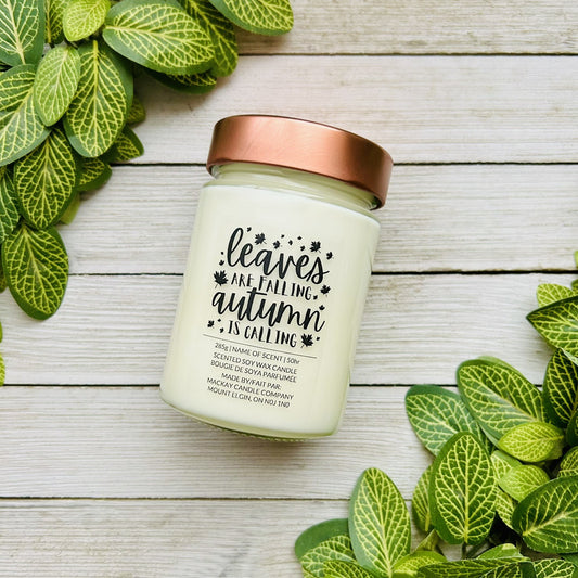 'Leaves Are Falling, Autumn Is Calling' Saying Candle (Library Jar)