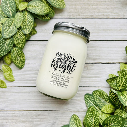 'Merry And Bright' Saying Candle (Mason Jar)