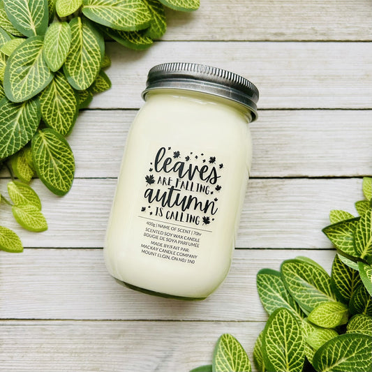 'Leaves Are Falling, Autumn Is Calling' Saying Candle (Mason Jar)
