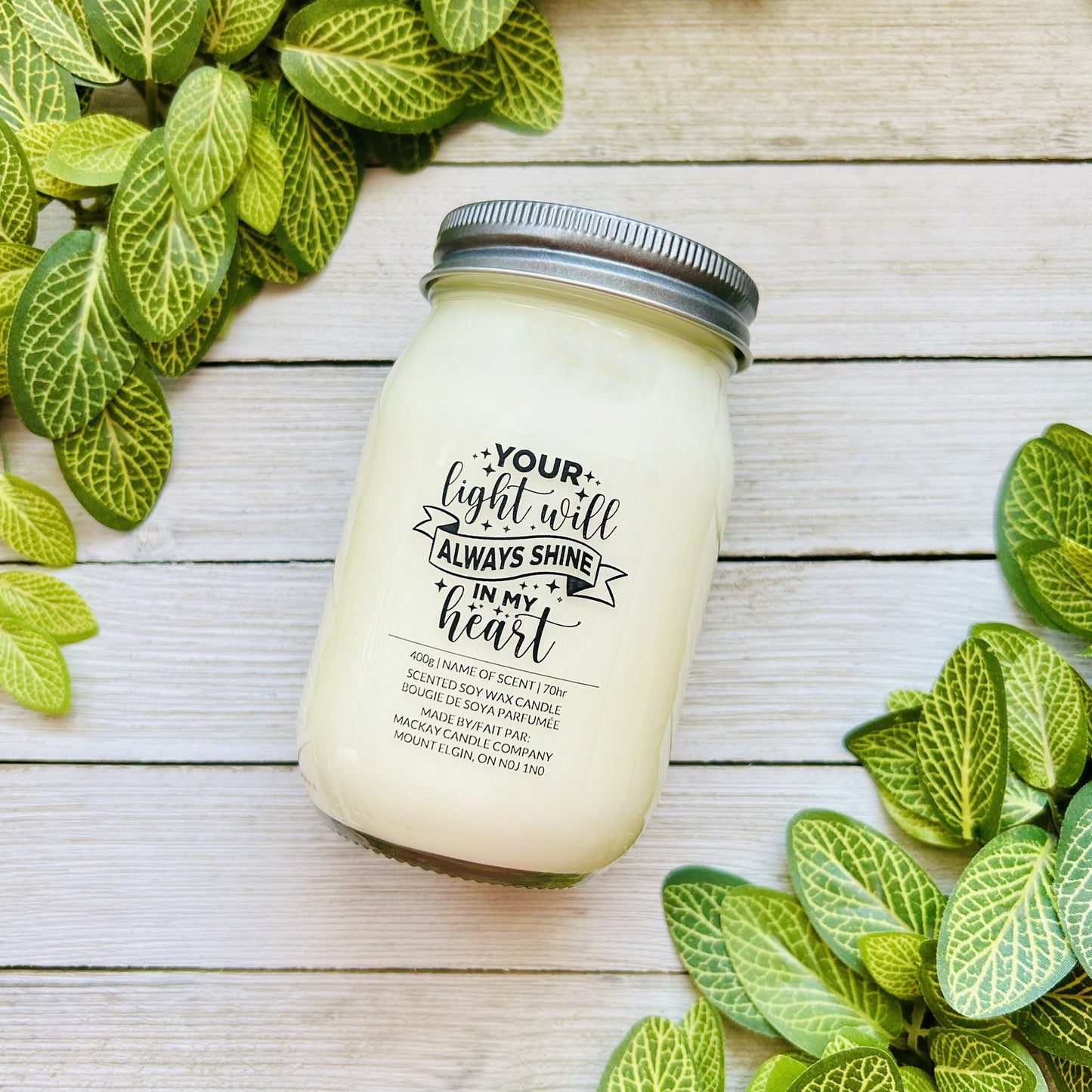 'Your Light will Always Shine in My Heart' Saying Candle (Mason Jar)