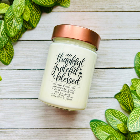 'Thankful Grateful Blessed' Saying Candle (Library Jar)