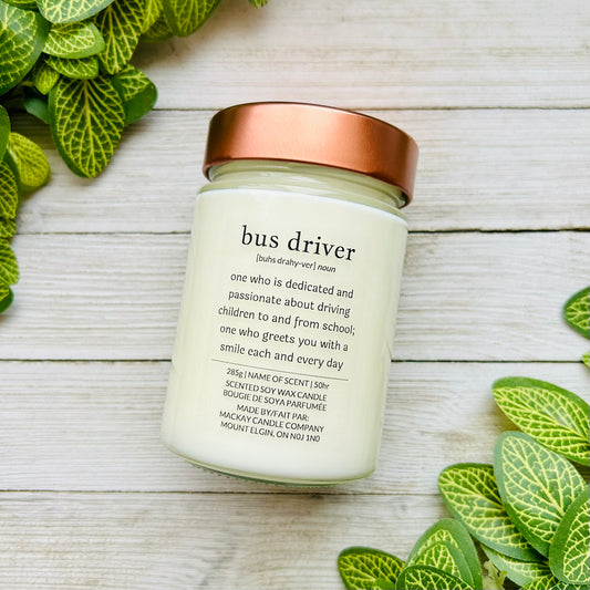 'bus driver' Definition Candle (Library Jar)